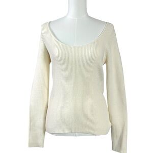 Ganni Melange Knit Scoop Neck Sweater in Vanilla Ice Size Large Minimalist